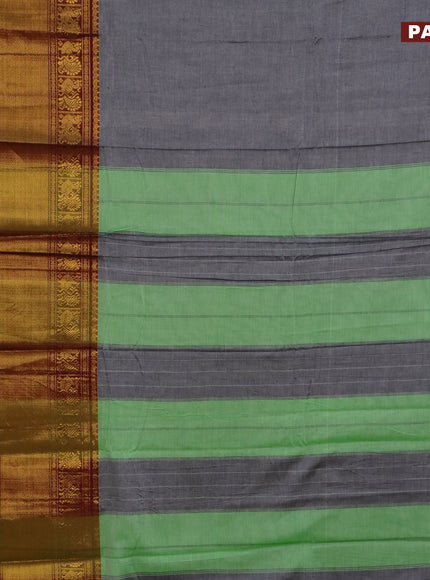 Narayanpet cotton saree grey and maroon with plain body and long annam zari woven border