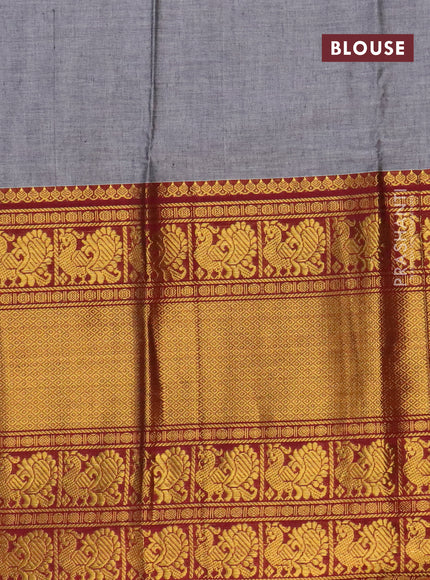 Narayanpet cotton saree grey and maroon with plain body and long annam zari woven border