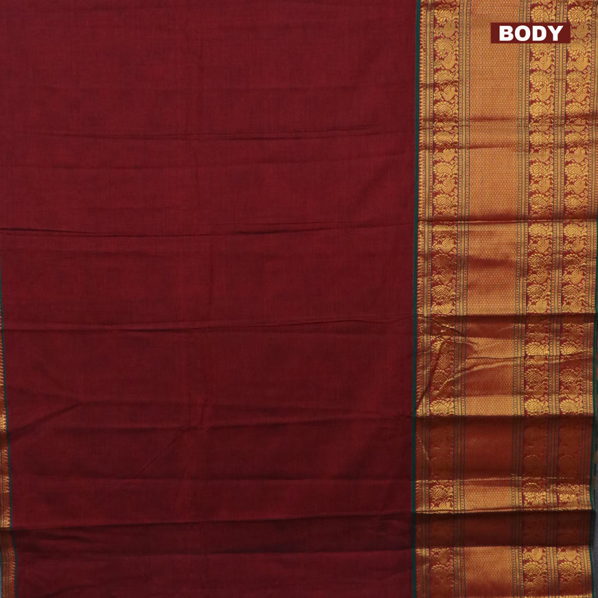 Narayanpet cotton saree maroon and green with plain body and long annam zari woven border