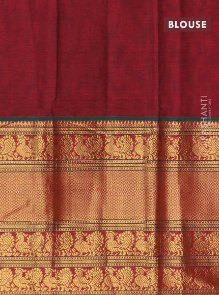 Narayanpet cotton saree maroon and green with plain body and long annam zari woven border