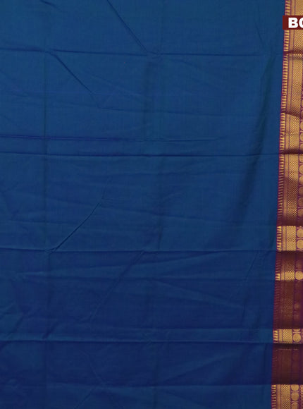 Narayanpet cotton saree dual shade of bluish green and purple with plain body and long rudhraksha zari woven border