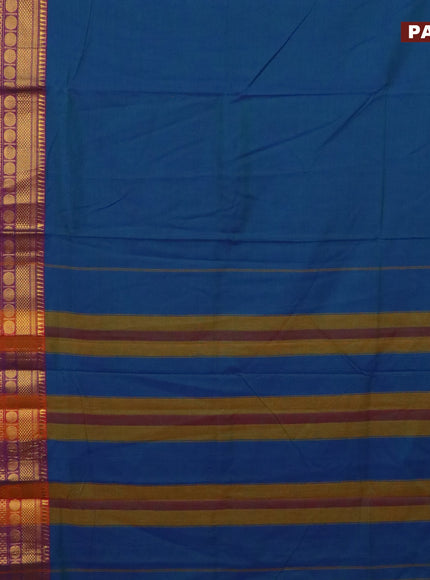 Narayanpet cotton saree dual shade of bluish green and purple with plain body and long rudhraksha zari woven border