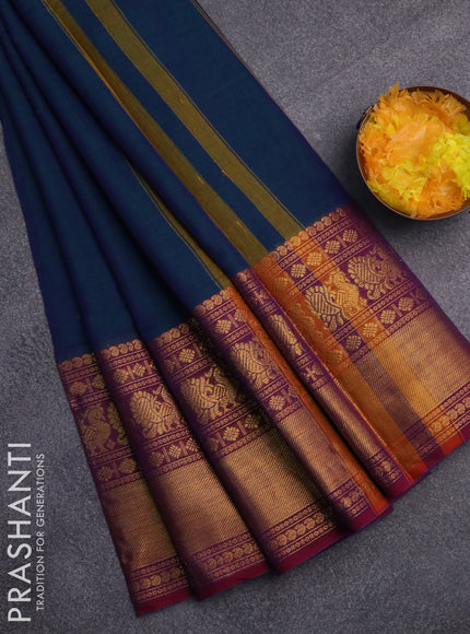 Narayanpet cotton saree dual shade of bluish green and dual shade of maroon with plain body and long annam zari woven border