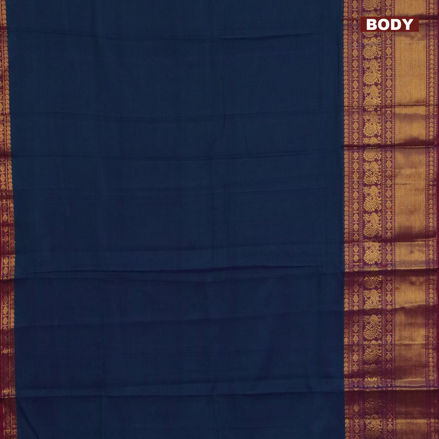 Narayanpet cotton saree dual shade of bluish green and dual shade of maroon with plain body and long annam zari woven border