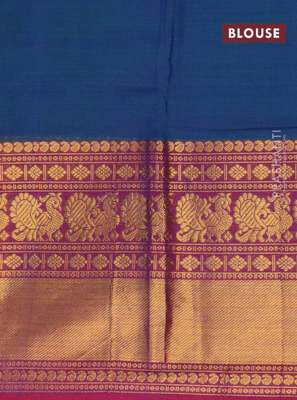 Narayanpet cotton saree dual shade of bluish green and dual shade of maroon with plain body and long annam zari woven border