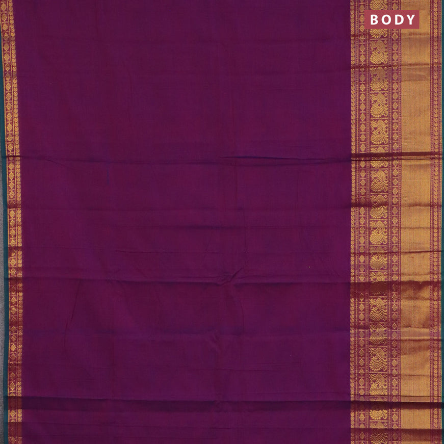 Narayanpet cotton saree purple and green with plain body and long annam zari woven border