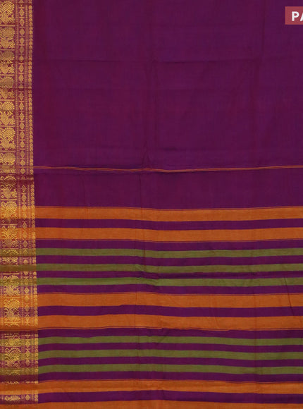 Narayanpet cotton saree purple and green with plain body and long annam zari woven border