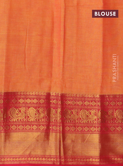 Narayanpet cotton saree dual shade of mustard and red with plain body and long annam zari woven border