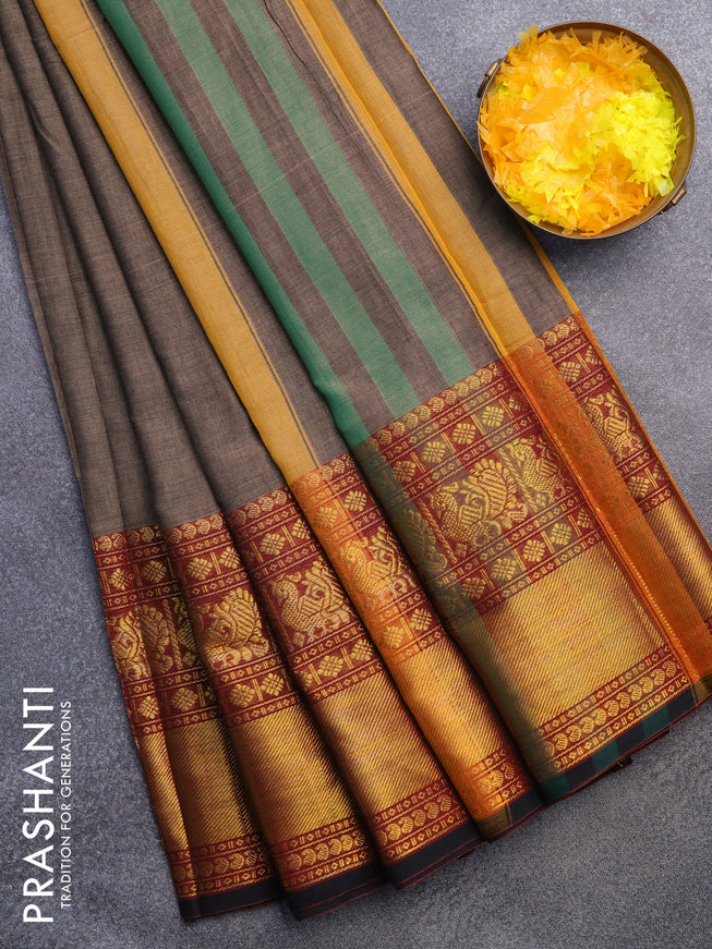 Narayanpet cotton saree grey and maroon with plain body and long annam zari woven border