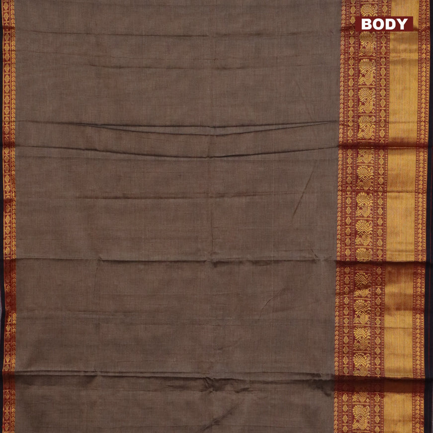 Narayanpet cotton saree grey and maroon with plain body and long annam zari woven border