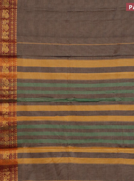 Narayanpet cotton saree grey and maroon with plain body and long annam zari woven border