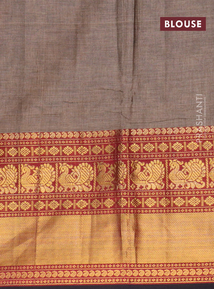 Narayanpet cotton saree grey and maroon with plain body and long annam zari woven border