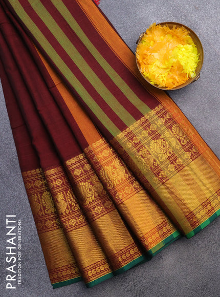 Narayanpet cotton saree maroon and green with plain body and long annam zari woven border