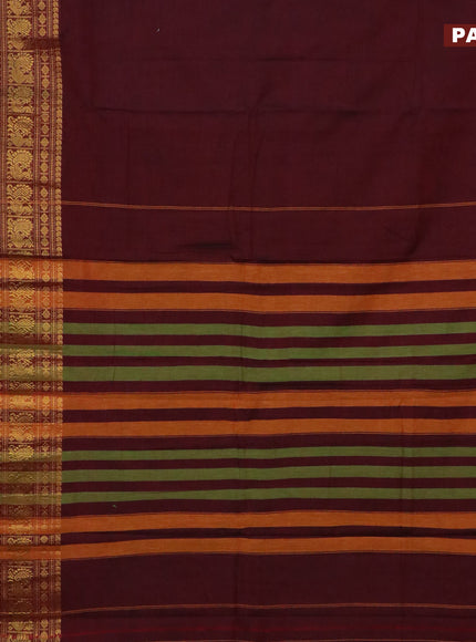 Narayanpet cotton saree maroon and green with plain body and long annam zari woven border