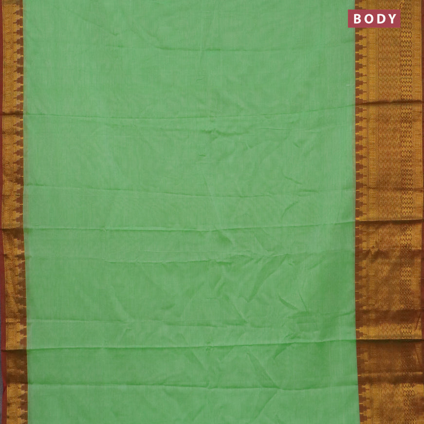 Narayanpet cotton saree light green and dual shade of red with plain body and long zari woven border