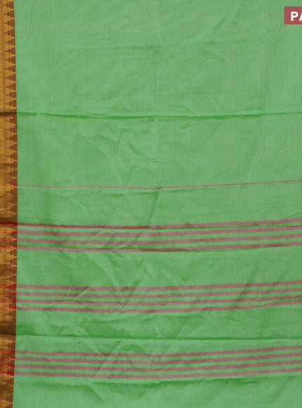 Narayanpet cotton saree light green and dual shade of red with plain body and long zari woven border