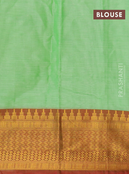 Narayanpet cotton saree light green and dual shade of red with plain body and long zari woven border