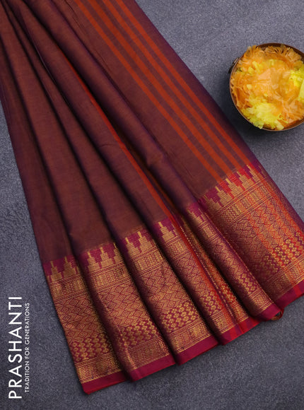 Narayanpet cotton saree dual shade of rust and magenta pink with plain body and long zari woven border