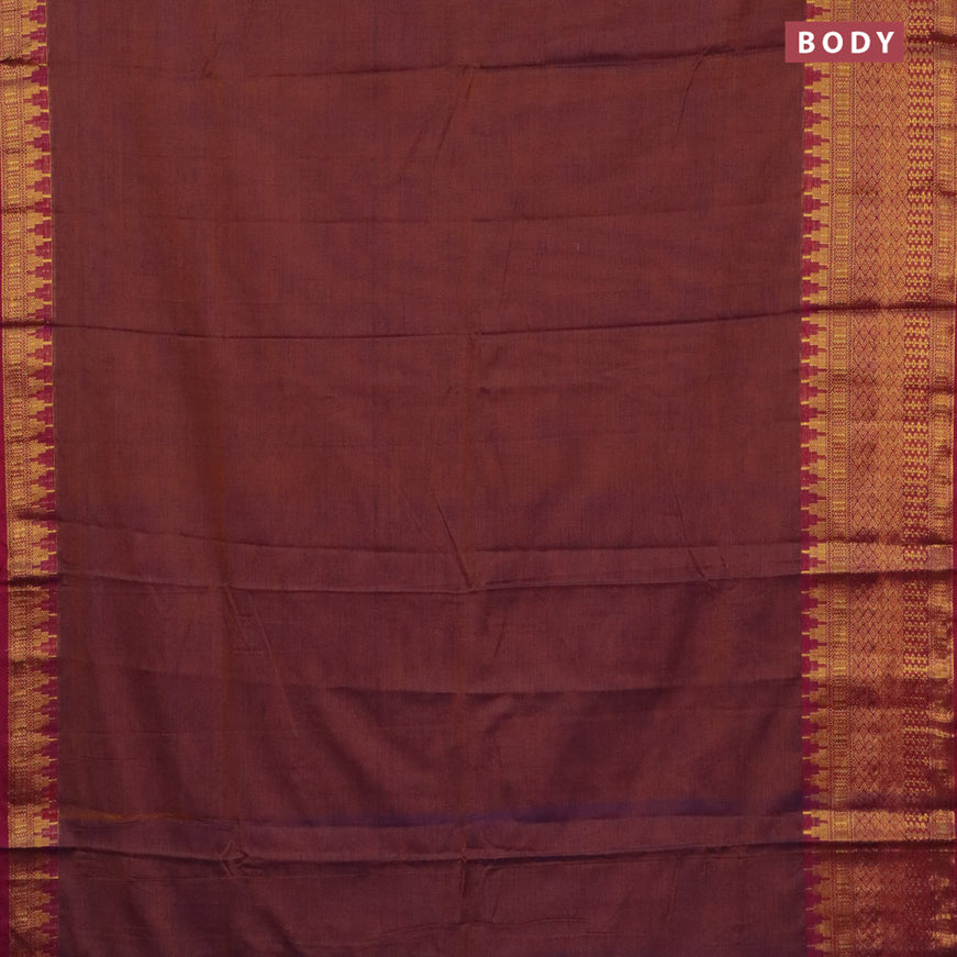 Narayanpet cotton saree dual shade of rust and magenta pink with plain body and long zari woven border