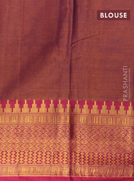 Narayanpet cotton saree dual shade of rust and magenta pink with plain body and long zari woven border