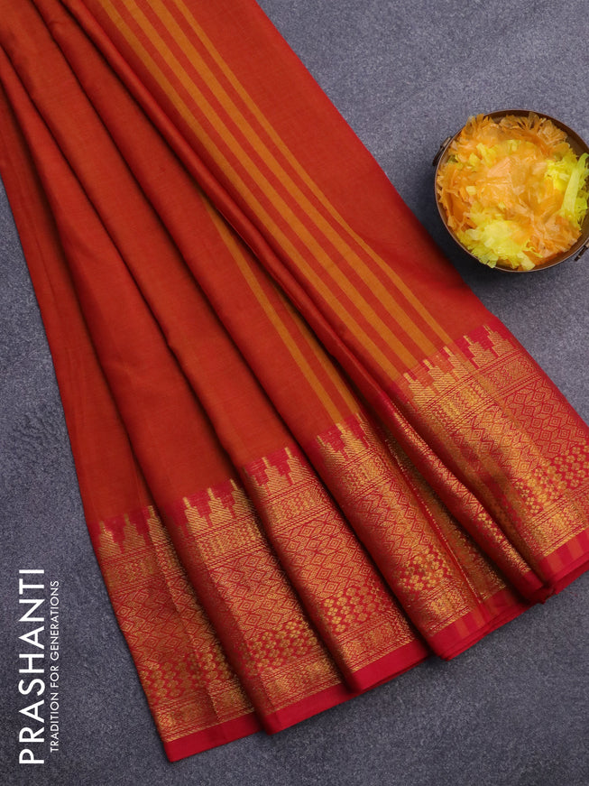 Narayanpet cotton saree dual shade of orange and pink with plain body and long zari woven border