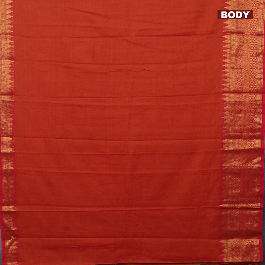 Narayanpet cotton saree dual shade of orange and pink with plain body and long zari woven border