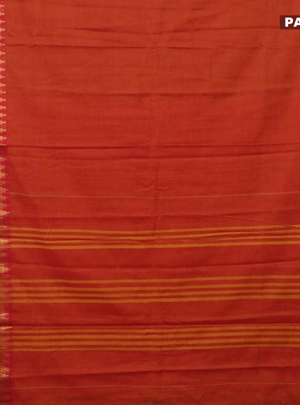 Narayanpet cotton saree dual shade of orange and pink with plain body and long zari woven border