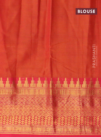 Narayanpet cotton saree dual shade of orange and pink with plain body and long zari woven border