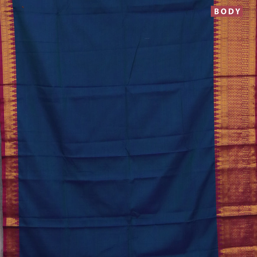 Narayanpet cotton saree dual shade of bluish green and magenta pink with plain body and long zari woven border