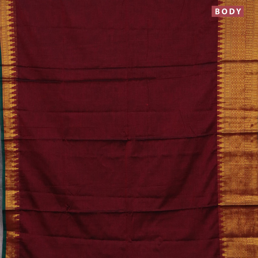 Narayanpet cotton saree maroon and green with plain body and long zari woven border