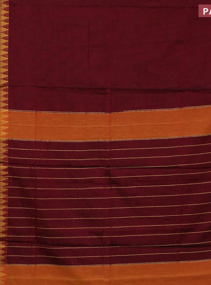 Narayanpet cotton saree maroon and green with plain body and long zari woven border