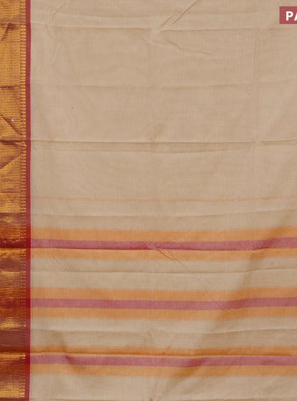 Narayanpet cotton saree cream and red with plain body and long zari woven border