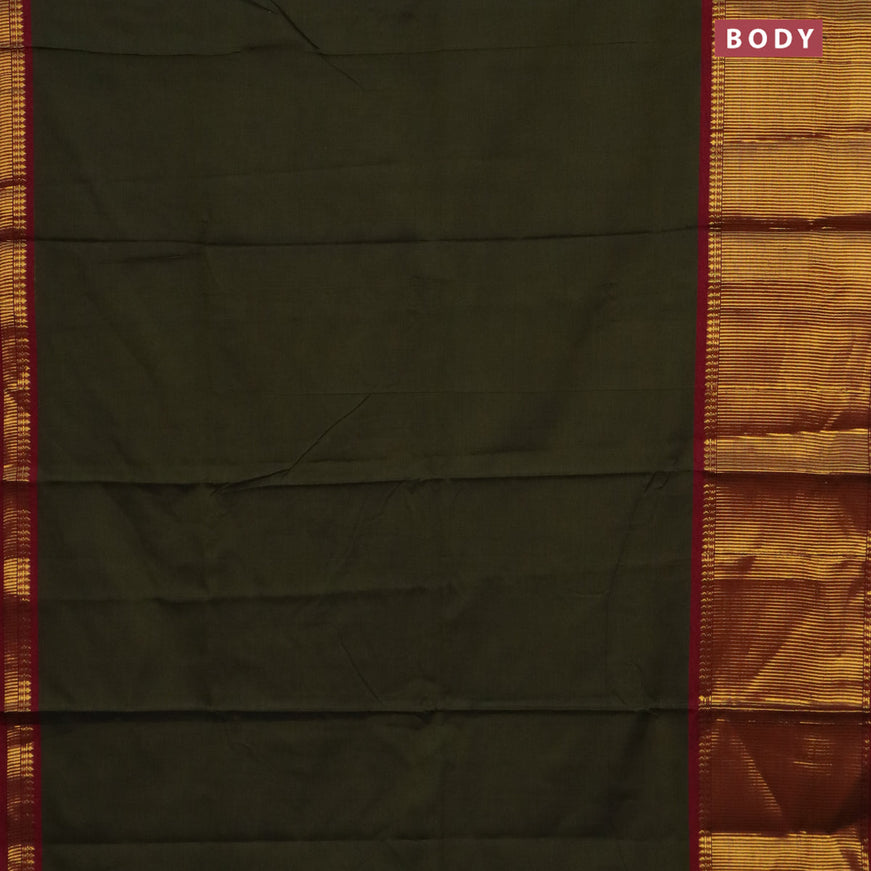 Narayanpet cotton saree sap green and maroon with plain body and long zari woven border