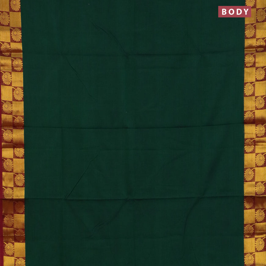 Narayanpet cotton saree green and maroon with plain body and zari woven floral border