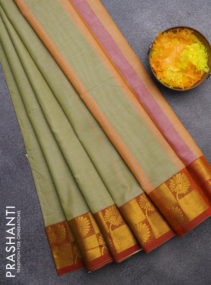 Narayanpet cotton saree pista gree and maroon with plain body and zari woven floral border