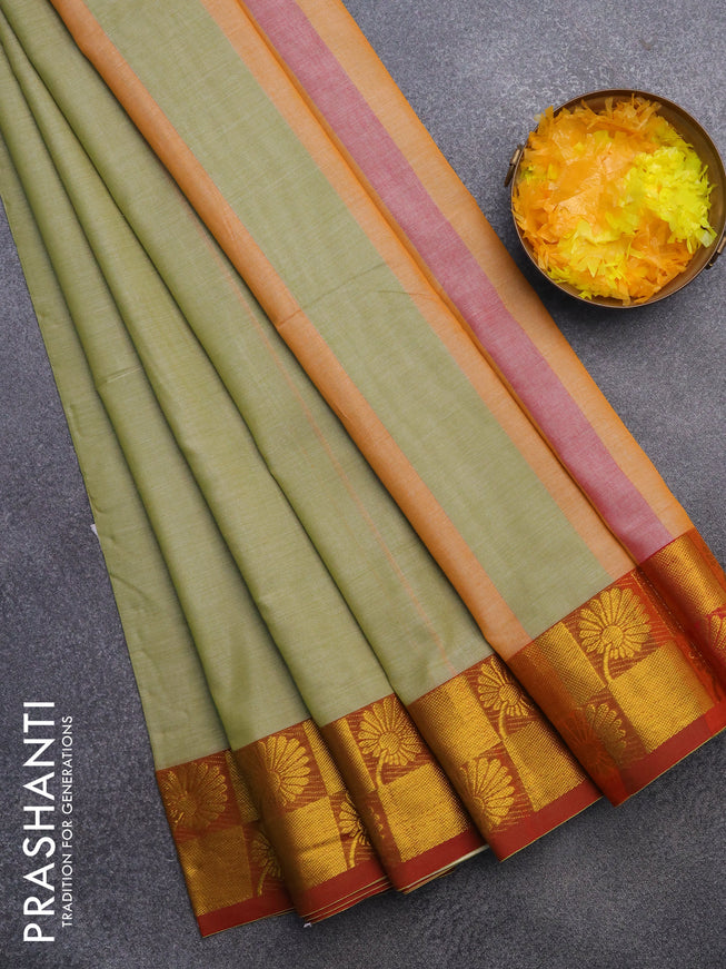 Narayanpet cotton saree pista gree and maroon with plain body and zari woven floral border