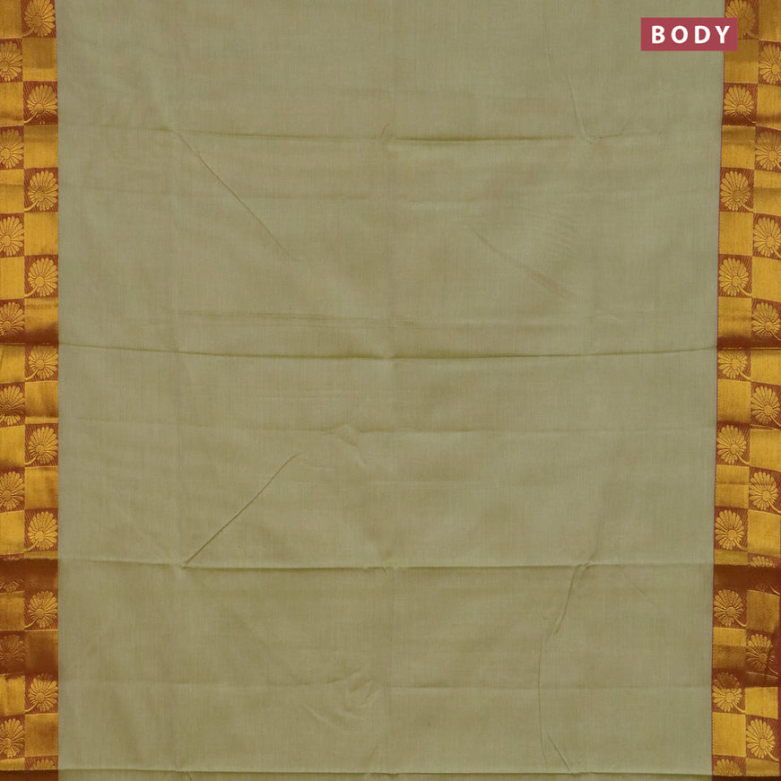 Narayanpet cotton saree pista gree and maroon with plain body and zari woven floral border