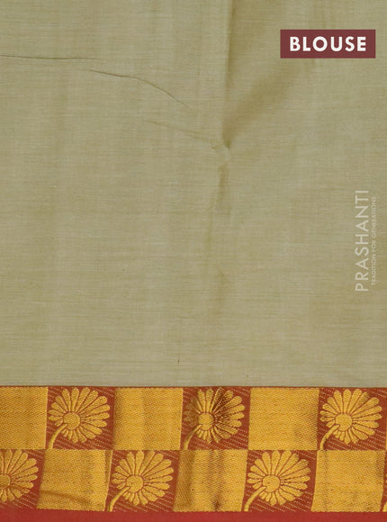 Narayanpet cotton saree pista gree and maroon with plain body and zari woven floral border