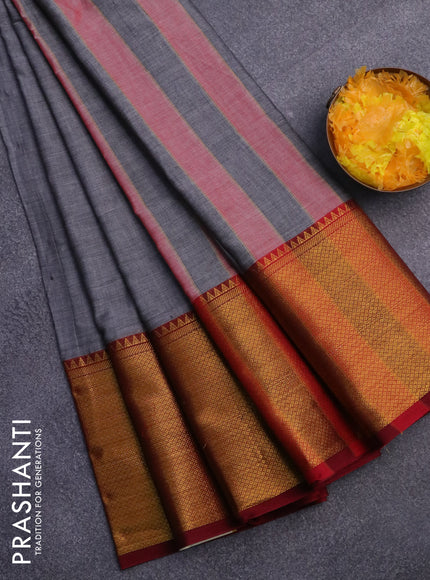 Narayanpet cotton saree grey and maroon with plain body and long zari woven border