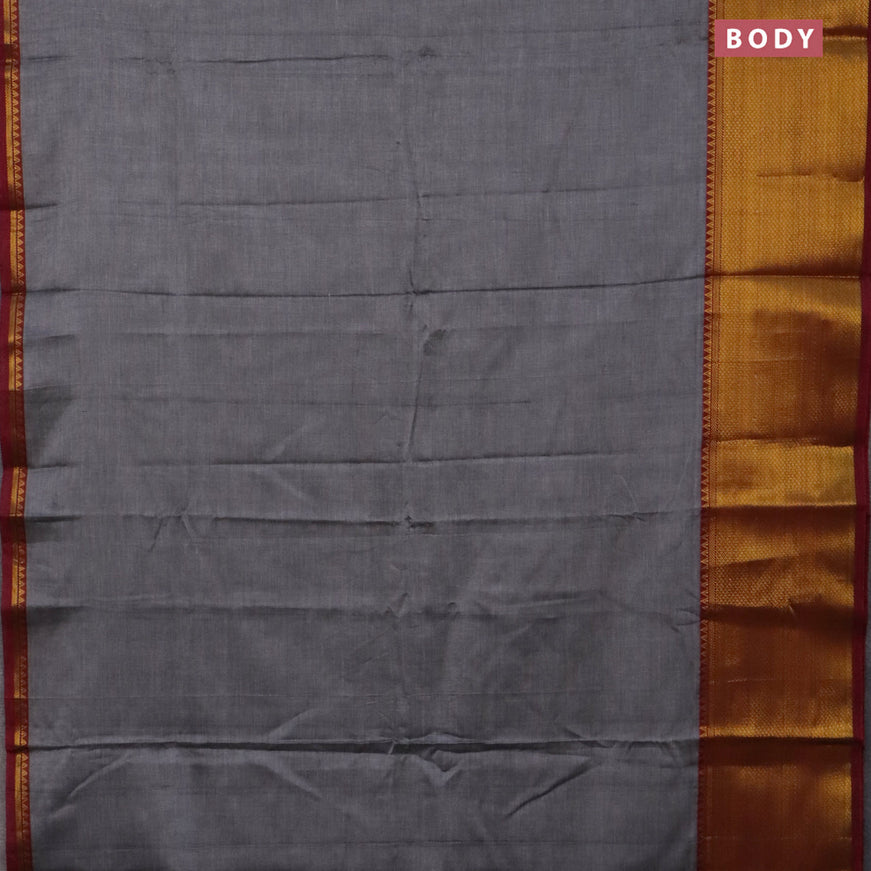 Narayanpet cotton saree grey and maroon with plain body and long zari woven border