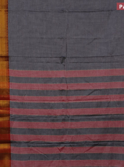 Narayanpet cotton saree grey and maroon with plain body and long zari woven border