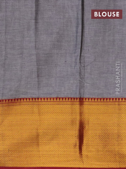 Narayanpet cotton saree grey and maroon with plain body and long zari woven border