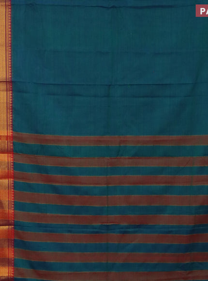 Narayanpet cotton saree dual shade of green and magenta pink with plain body and long zari woven border