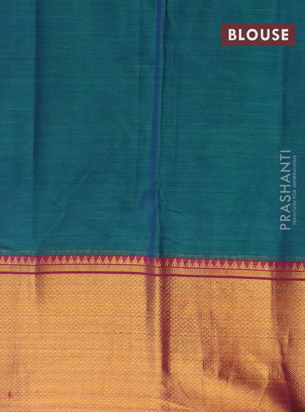 Narayanpet cotton saree dual shade of green and magenta pink with plain body and long zari woven border