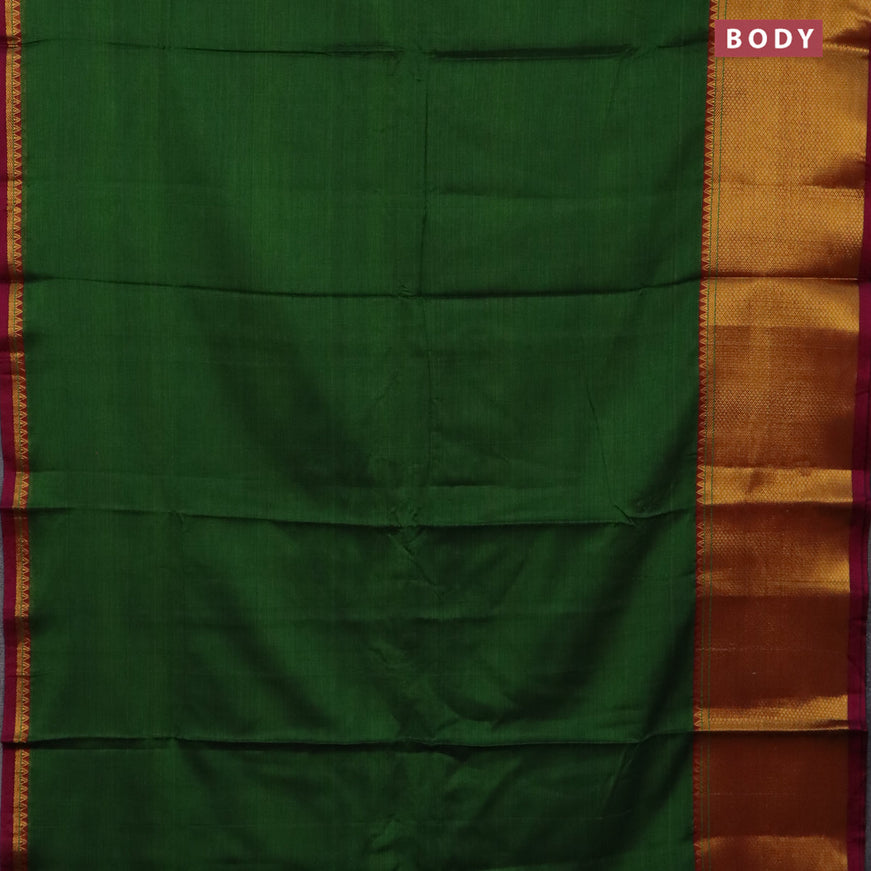 Narayanpet cotton saree green and magenta pink with plain body and long zari woven border