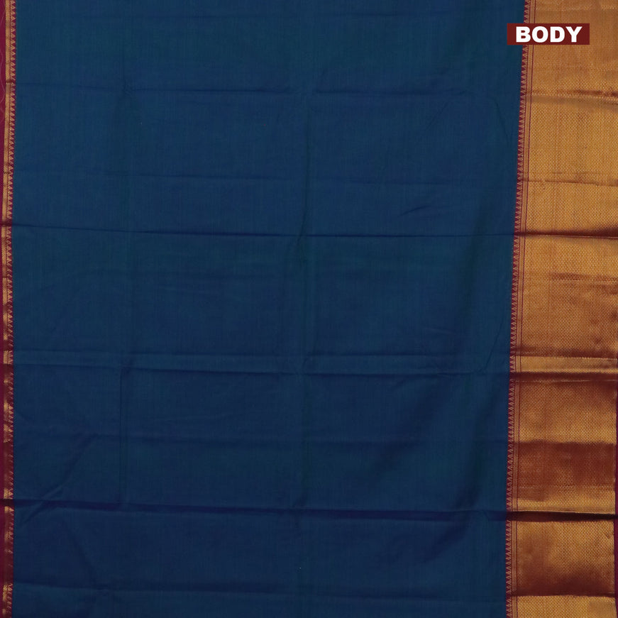 Narayanpet cotton saree dual shade of bluish green and magenta pink with plain body and long zari woven border