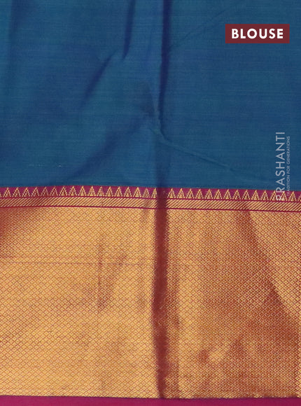 Narayanpet cotton saree dual shade of bluish green and magenta pink with plain body and long zari woven border