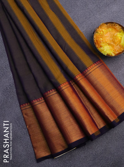 Narayanpet cotton saree dual shade of greenish violet and deep violet with plain body and long zari woven border