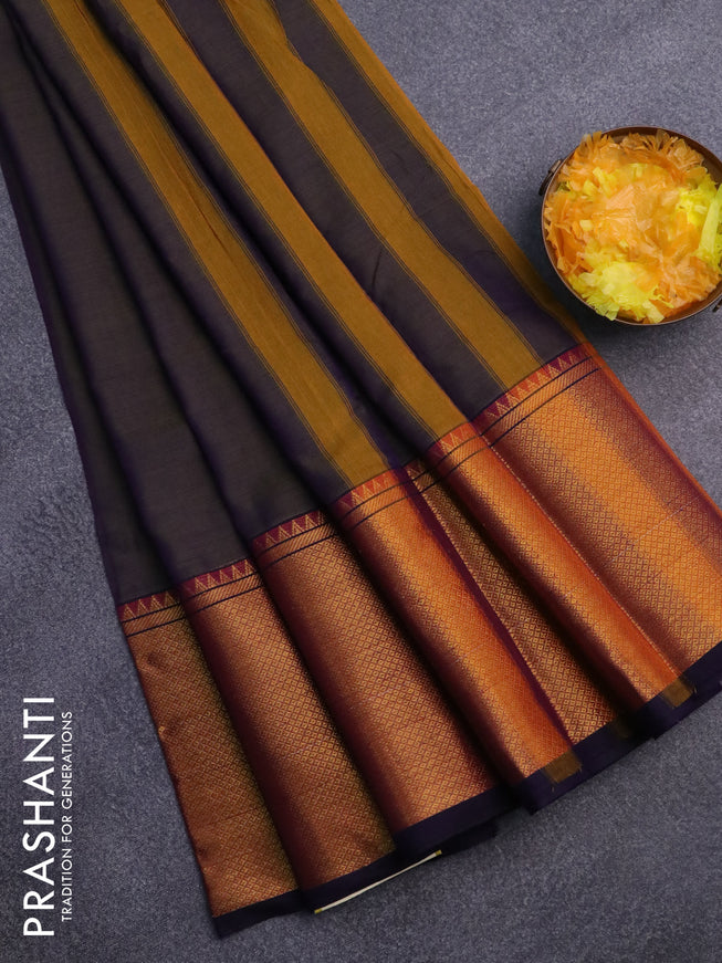 Narayanpet cotton saree dual shade of greenish violet and deep violet with plain body and long zari woven border