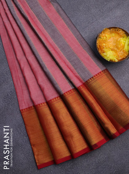 Narayanpet cotton saree pink shade and red with plain body and long zari woven border